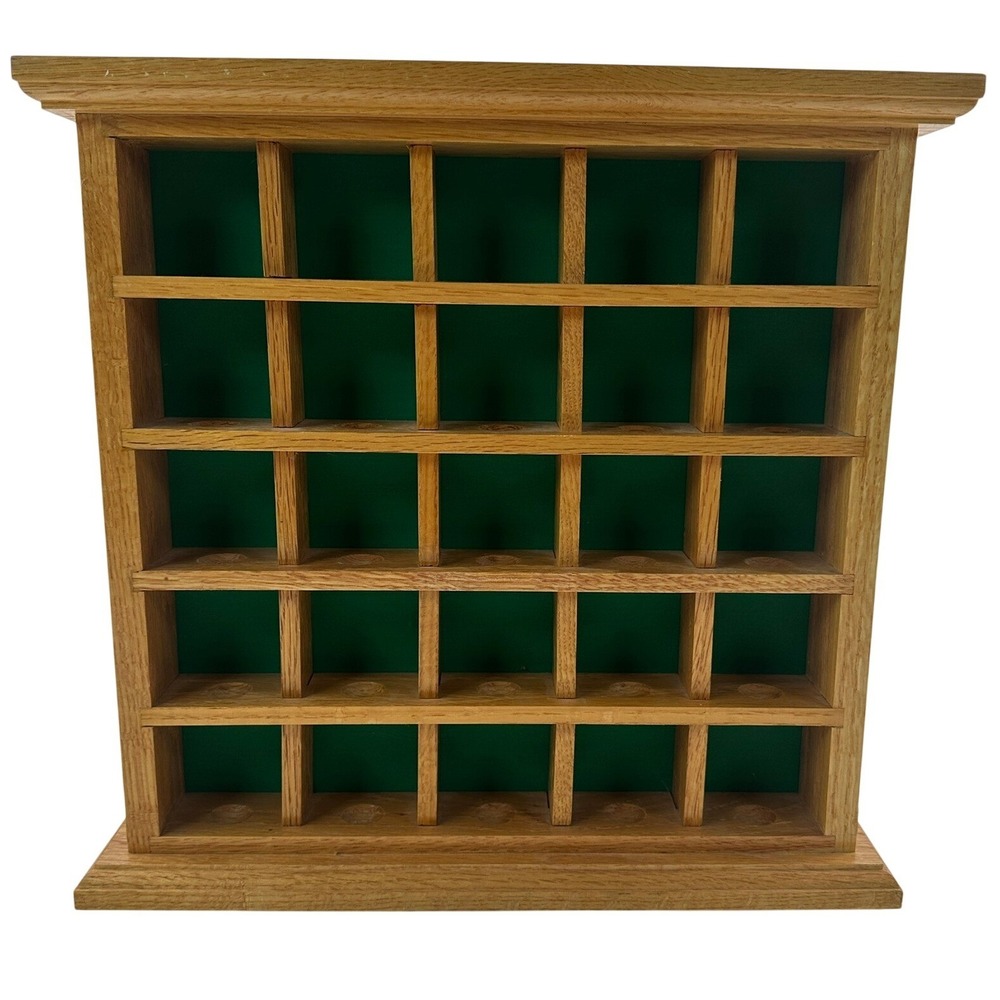 Golf Ball Display Case‎ Oak 25 Slots Balls Brown Wood Holder Rack Green Felt